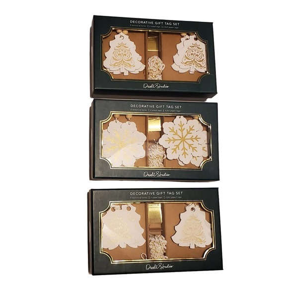 3 Decorative Wooden Gift Tag Sets New in Original Boxes - Picture 1 of 3